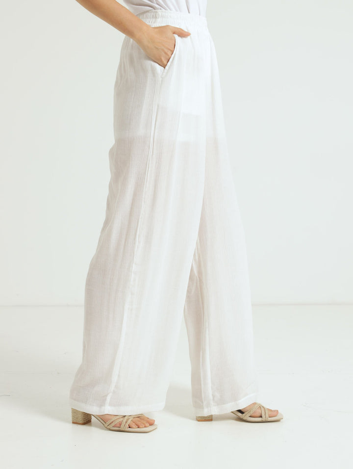 Pull-On Crinkle Wideleg Pants - Off White