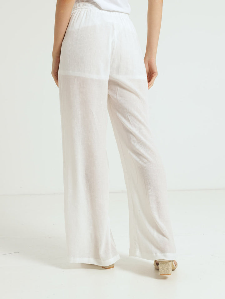 Pull-On Crinkle Wideleg Pants - Off White