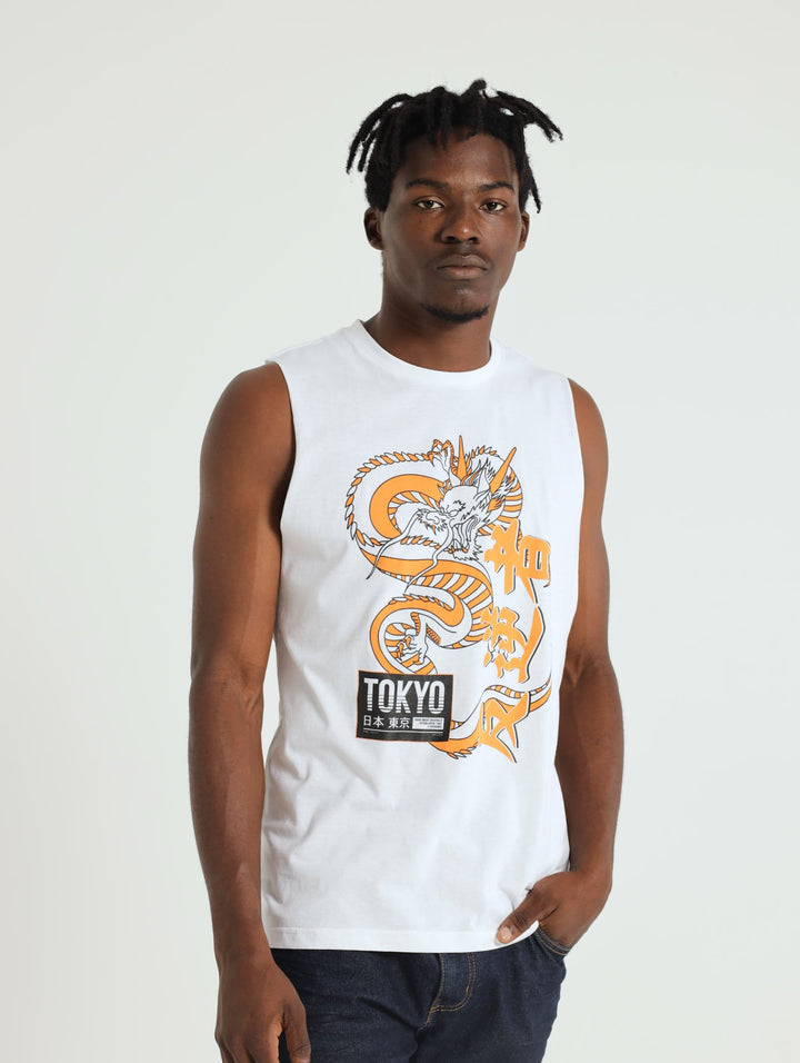 Dragon Tokyo Badge Muscle Hugger Tee - White