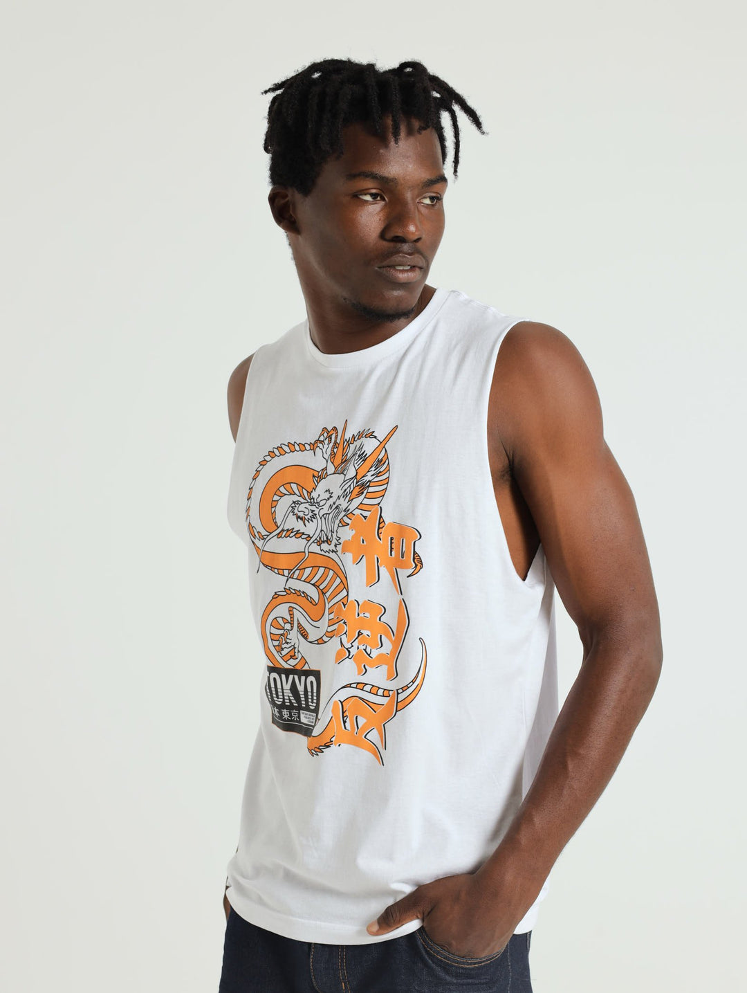 Dragon Tokyo Badge Muscle Hugger Tee - White