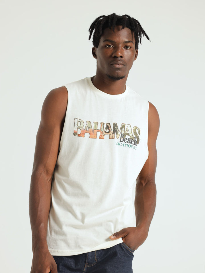 Bahamas Front Back Muscle Hugger Tee - Off White