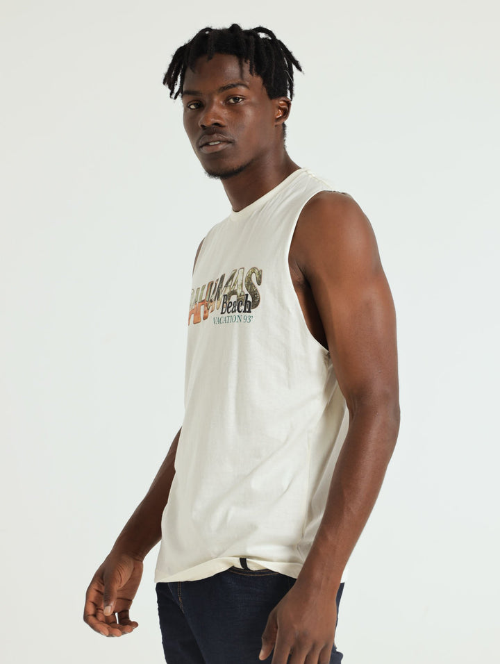 Bahamas Front Back Muscle Hugger Tee - Off White