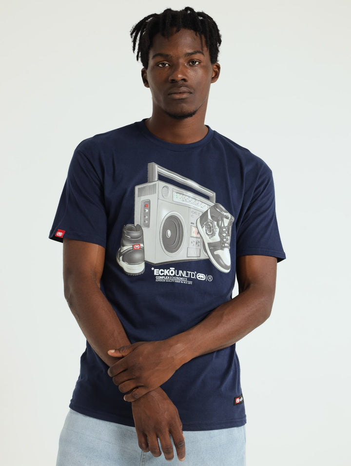 Radio Chest Printed Tee - Navy