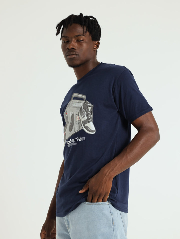 Radio Chest Printed Tee - Navy