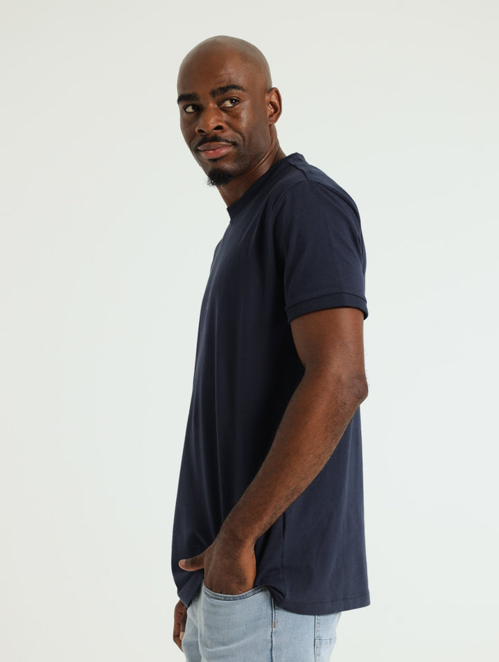 Ribbed Cuff Tee - Navy