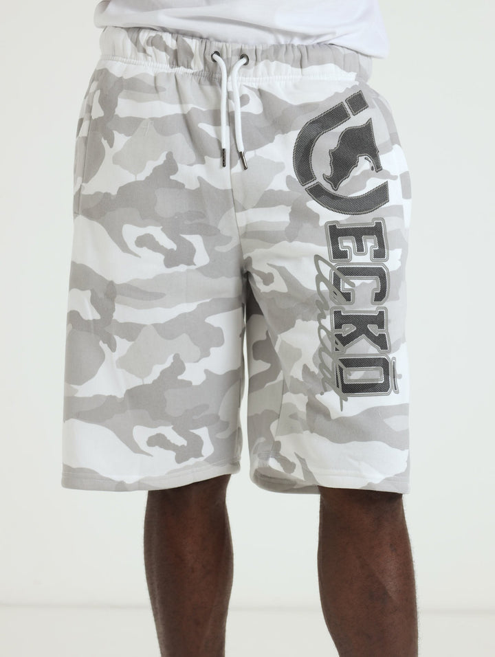 Camo Print Fleece Shorts - Grey