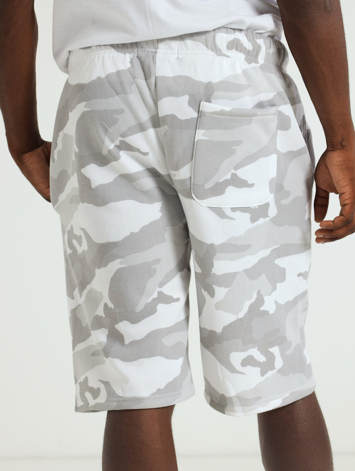 Camo Print Fleece Shorts - Grey