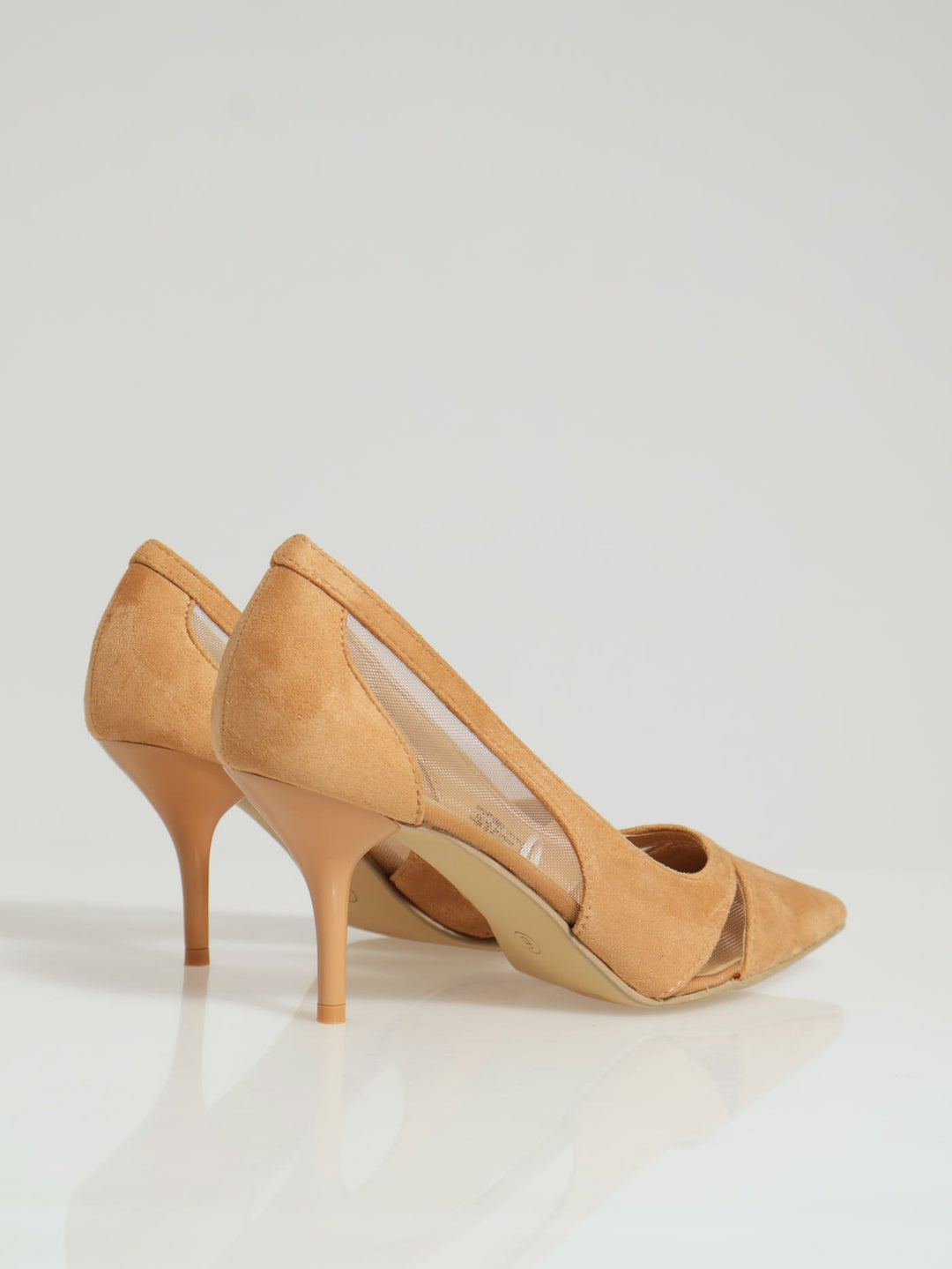 Mesh Insert Kitten Court Heel - Natural