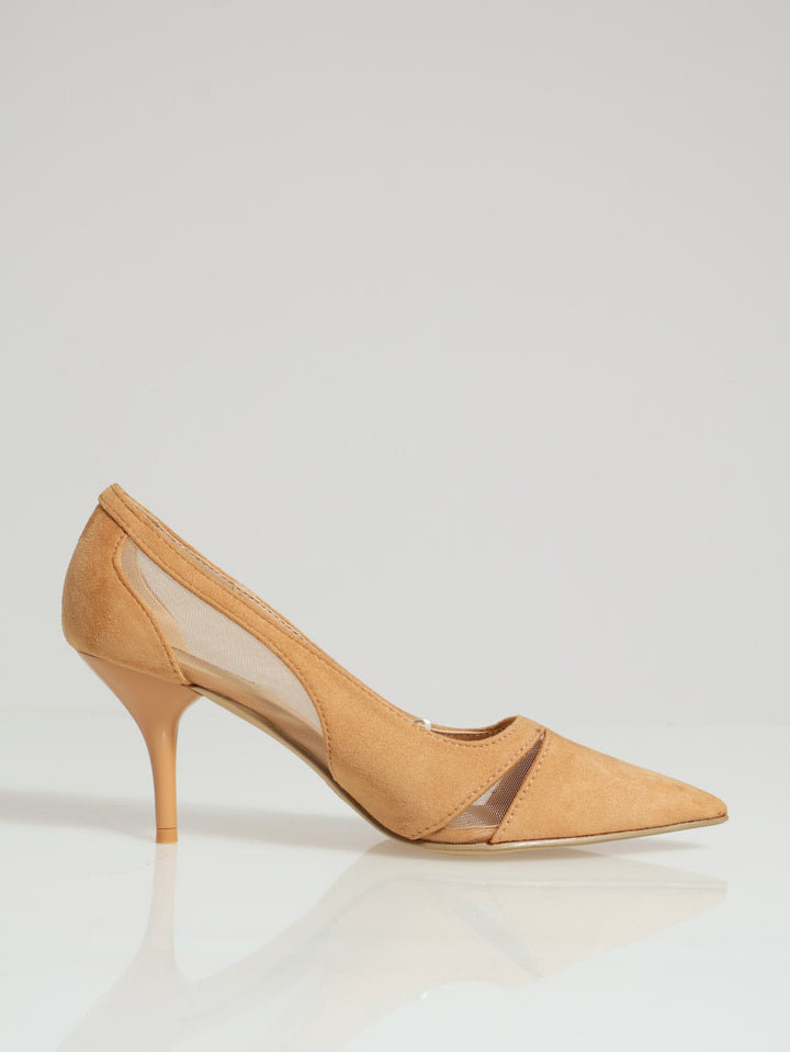 Mesh Insert Kitten Court Heel - Natural