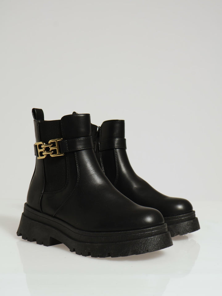 Chunky Monogram Trim Chelsea Boot - Black