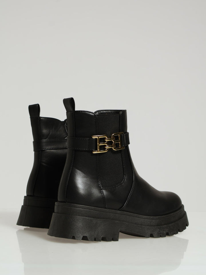 Chunky Monogram Trim Chelsea Boot - Black