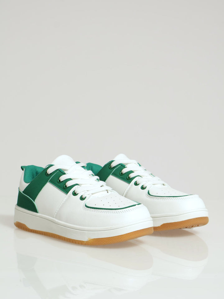 Pin Punch Vamp Sneaker With Fabric Block Inserts - White/Green