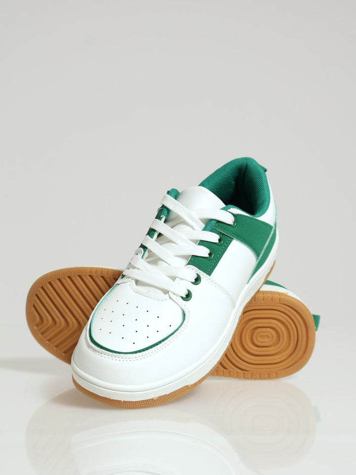 Pin Punch Vamp Sneaker With Fabric Block Inserts - White/Green