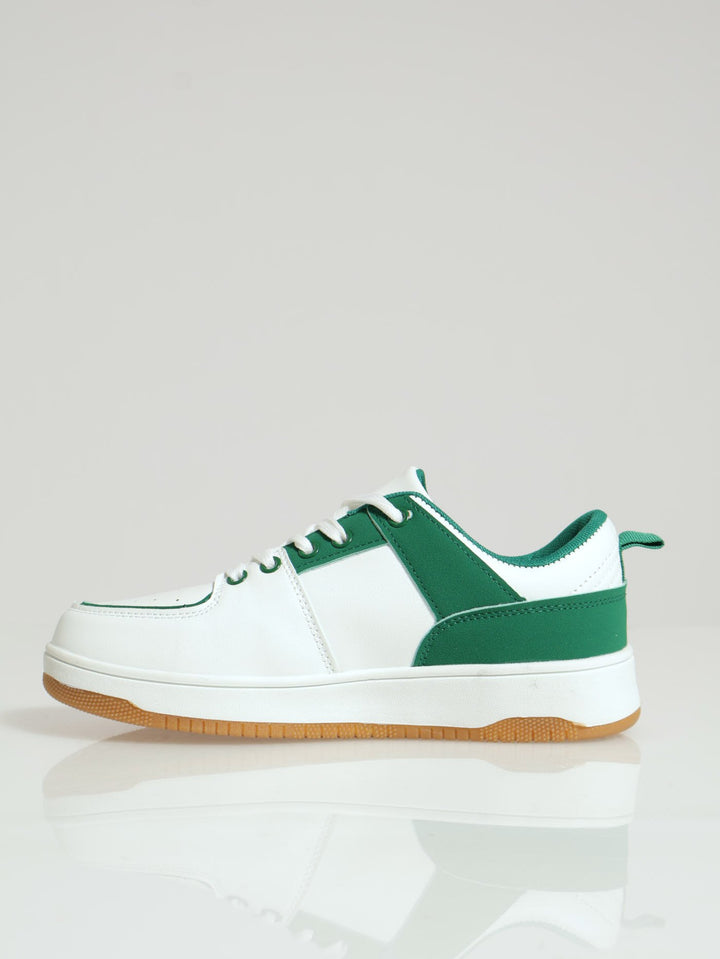 Pin Punch Vamp Sneaker With Fabric Block Inserts - White/Green