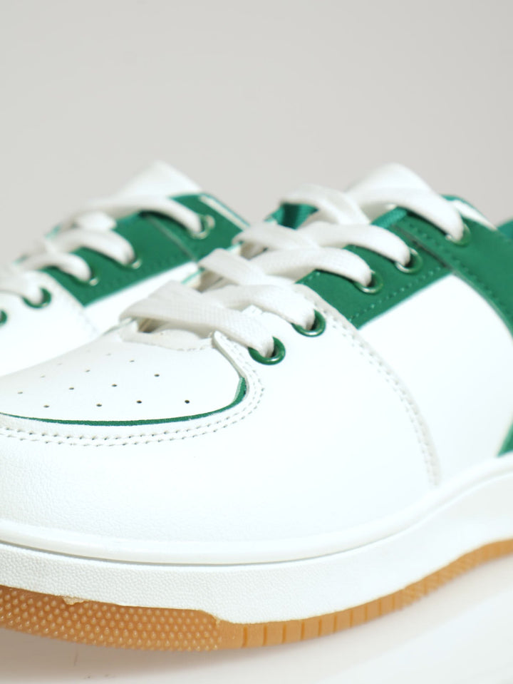 Pin Punch Vamp Sneaker With Fabric Block Inserts - White/Green