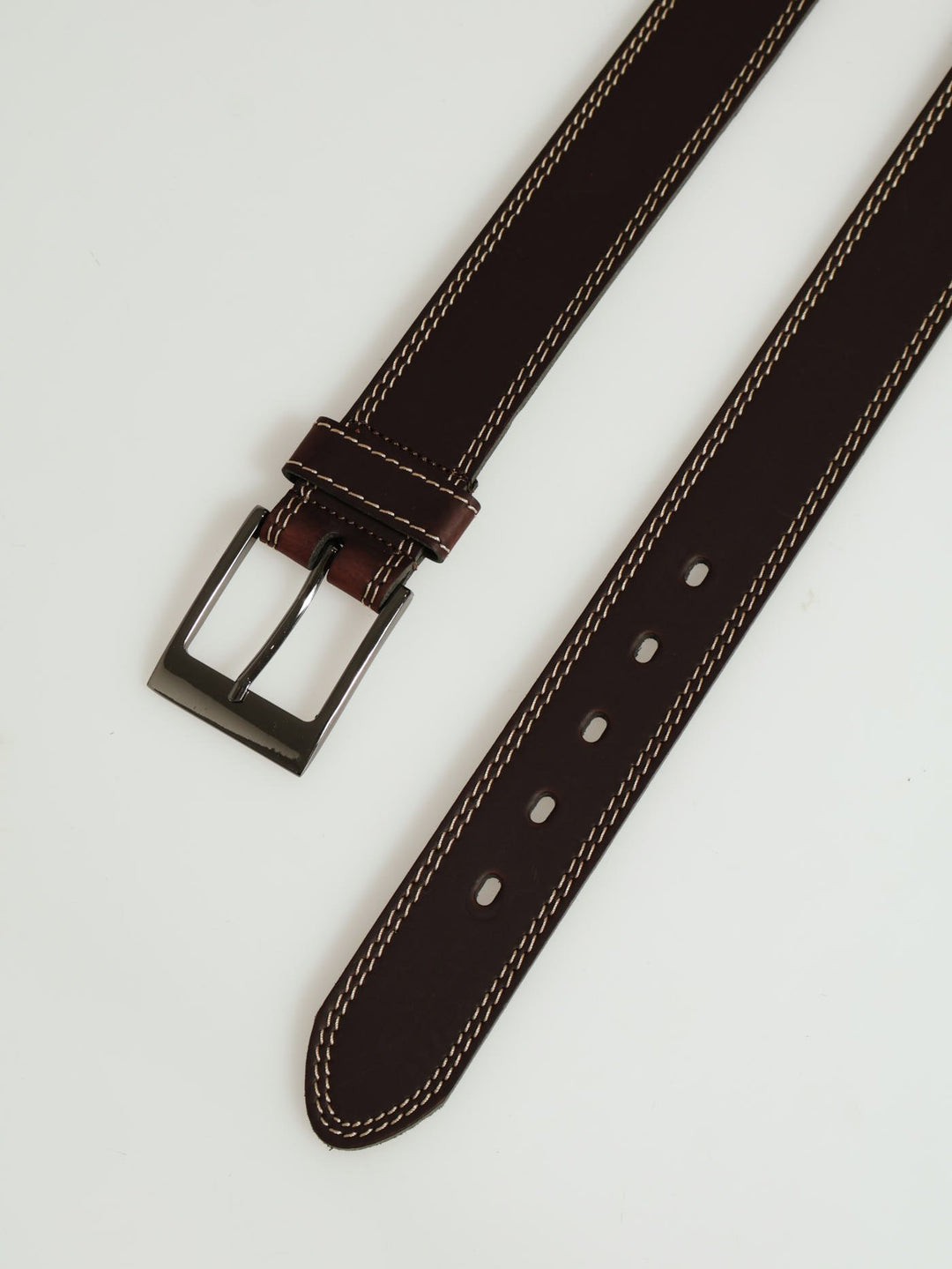 Belt With Contrast Stitiching - Brown