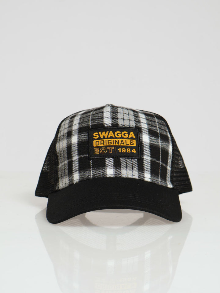 Front Check Panel Trucker Cap - Black/White