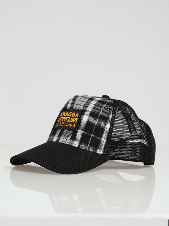 Front Check Panel Trucker Cap - Black/White