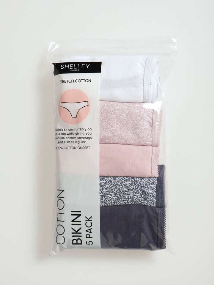 5 Pack Stretch Bikini Panty - Grey Melange/Black/Pink