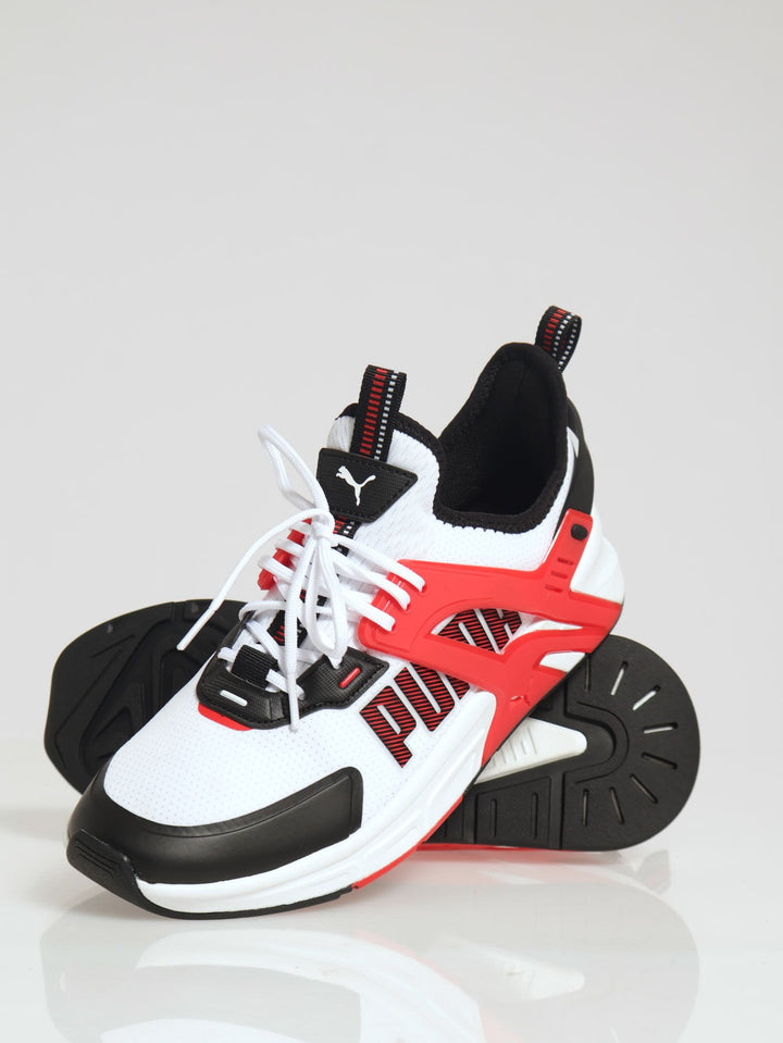1Up Pacer Rubber Overlay Closed Toe Lace Up Sneaker - White/Red