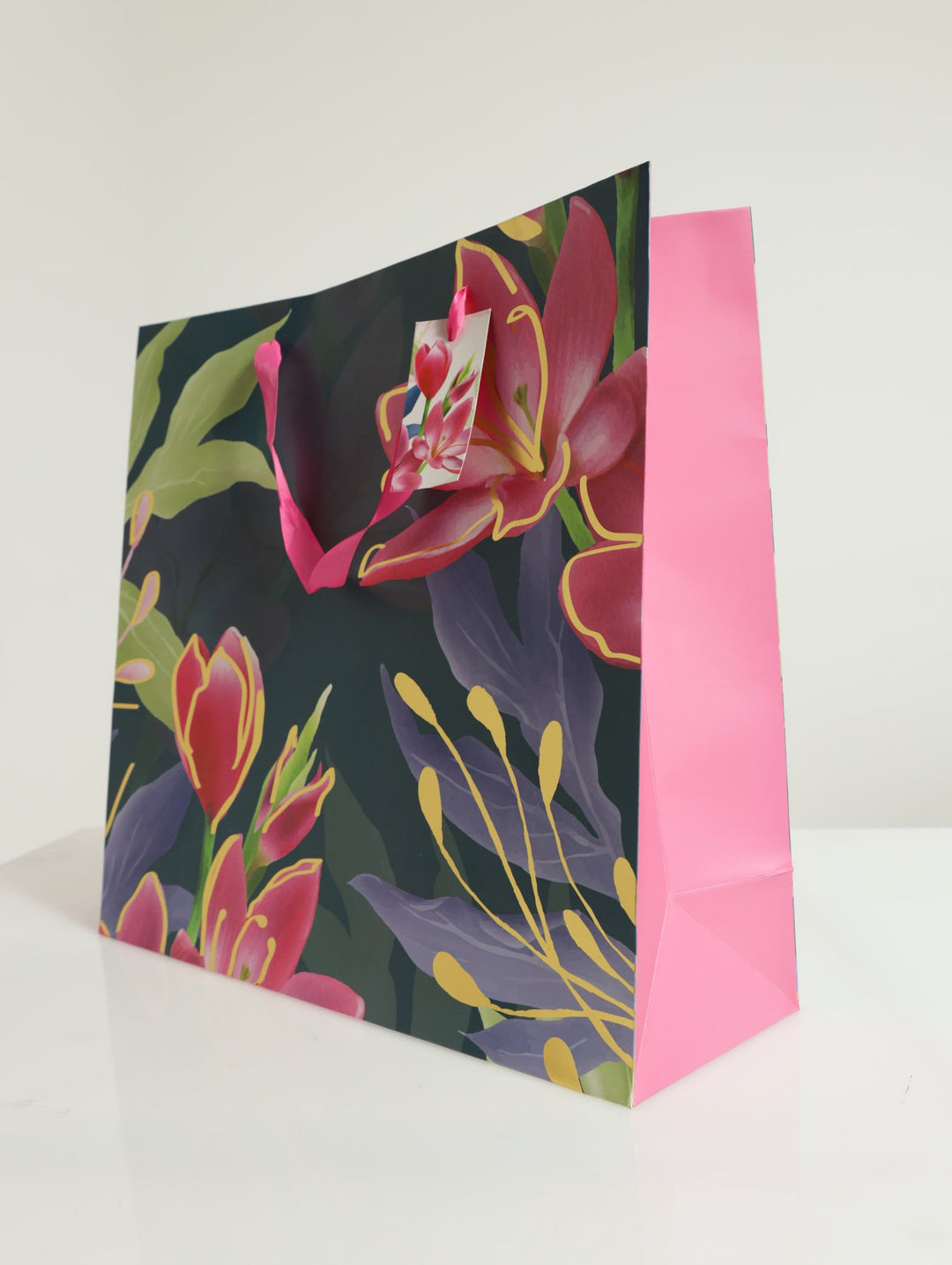 Tropical Floral With Foil Gift Bag - Teal