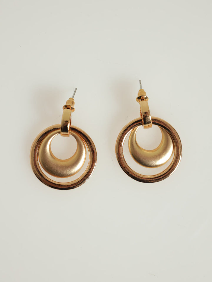 Matte & Shiney Round Drop Earrings - Gold