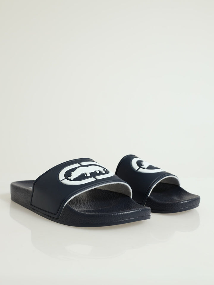 Rhino Debossed Logo Open Toe Pool Slide - Navy