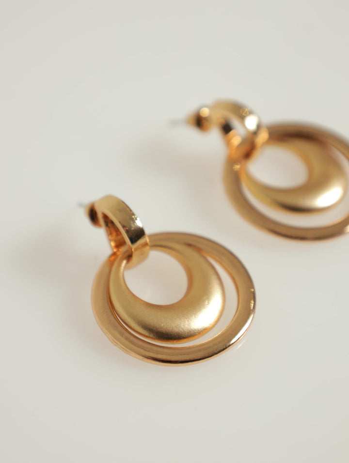 Matte & Shiney Round Drop Earrings - Gold