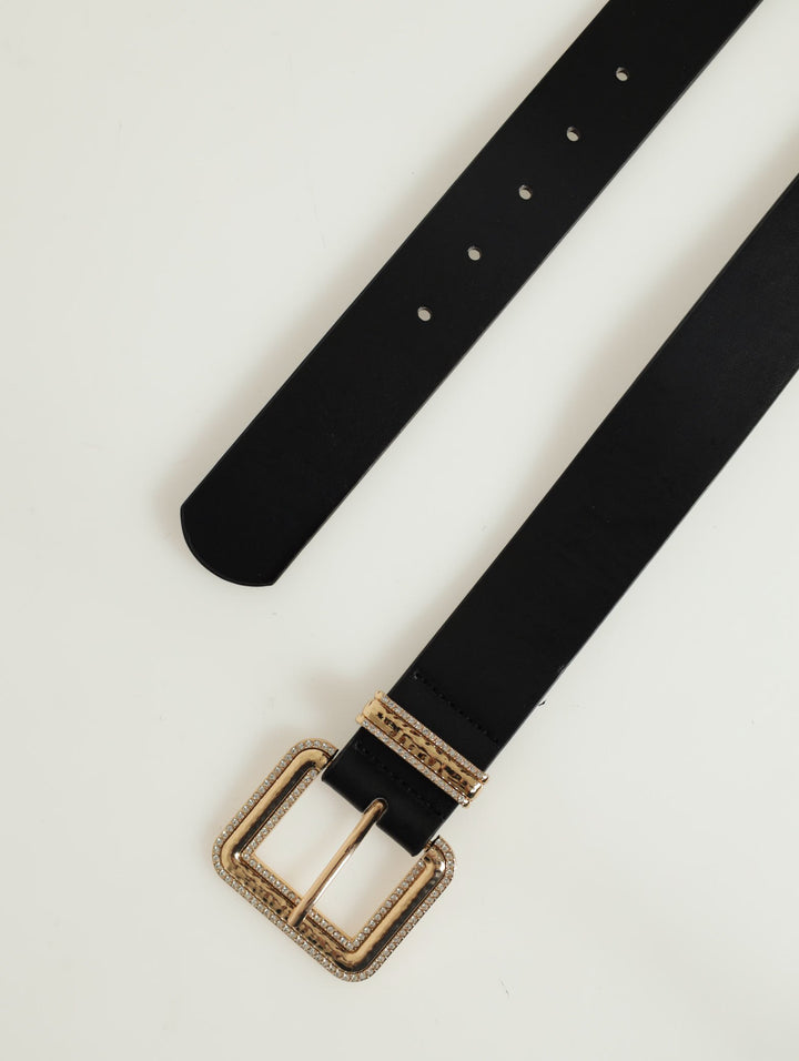 Blind Detail Square Buckle Fashion Belt - Black