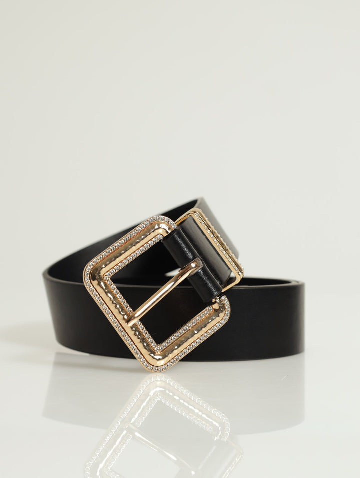 Blind Detail Square Buckle Fashion Belt - Black