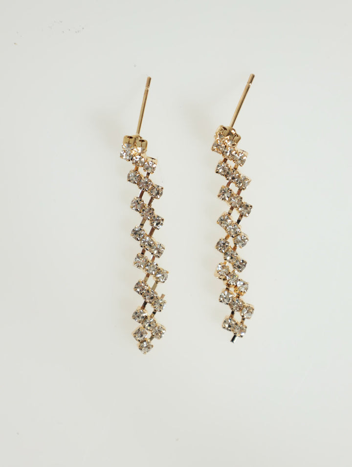 2 Pack Diamante Drop Earrings With Necklace - Gold