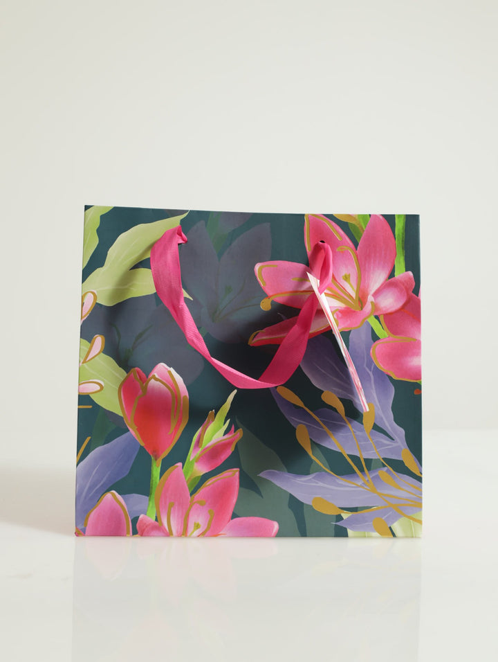 Tropical Floral With Foil Gift Bag - Teal