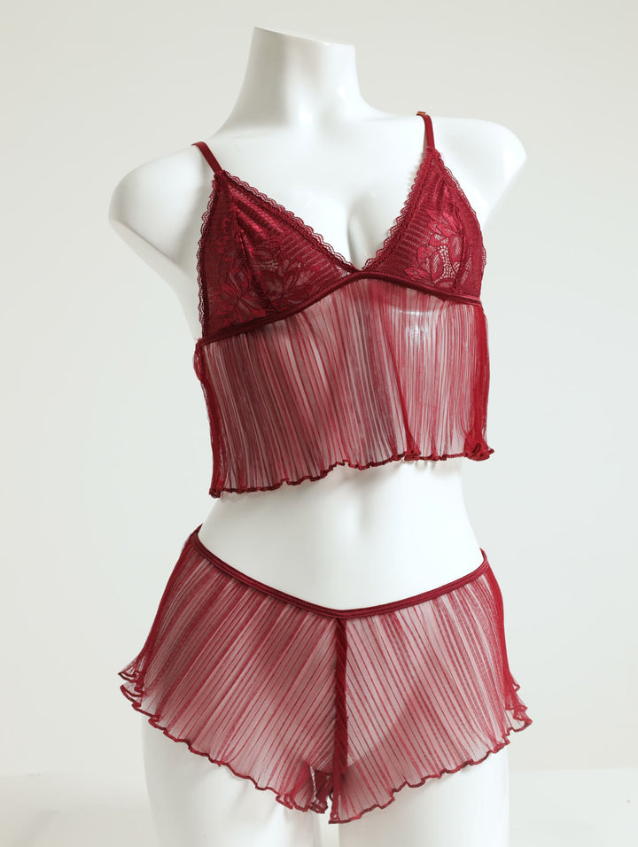 Lace/Mesh Pj Set - Burgundy