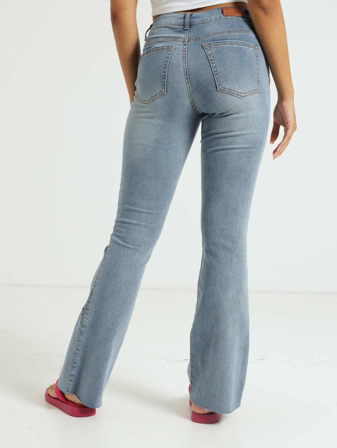 Seamed Raw Hem Flareleg Jean - Stonewash