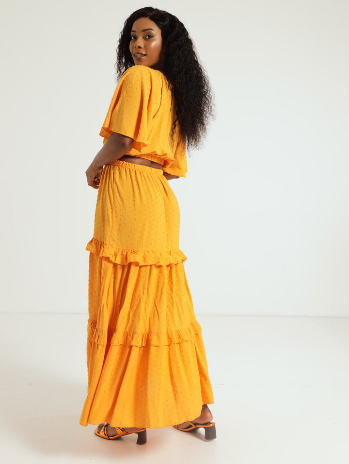 Flutter Sleeve Tiered Cutout Maxi Dress - Light Orange