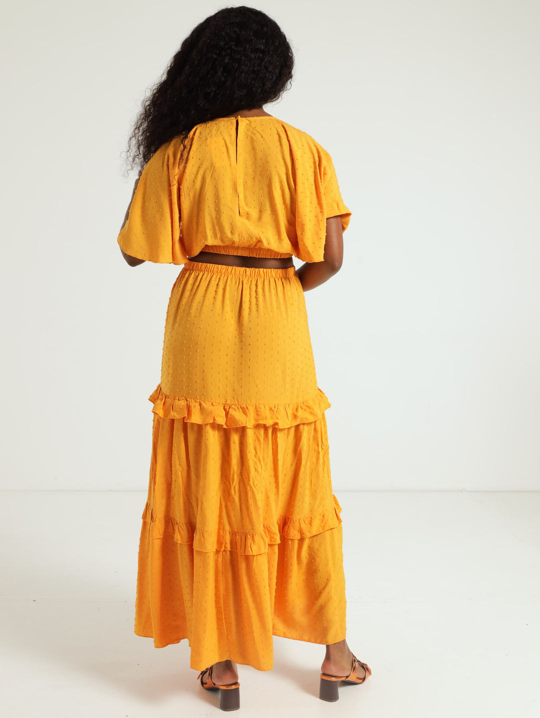 Flutter Sleeve Tiered Cutout Maxi Dress - Light Orange