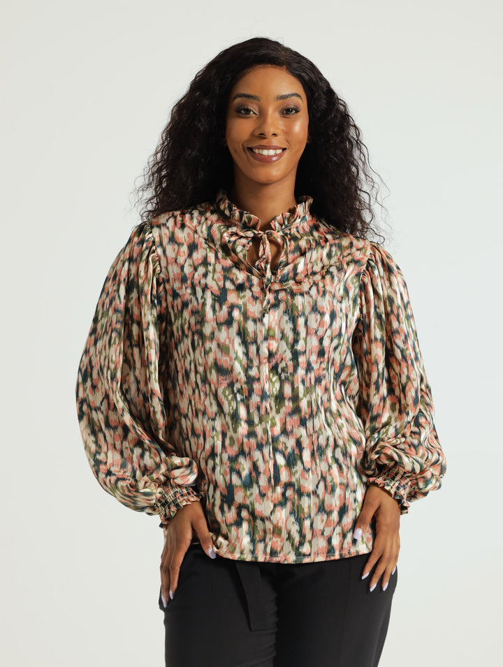 Long Sleeve Hi-Neck Burnout Blouse