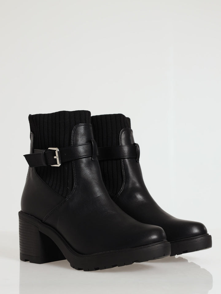 Ribbed Sock Chunky Platform Boot - Black