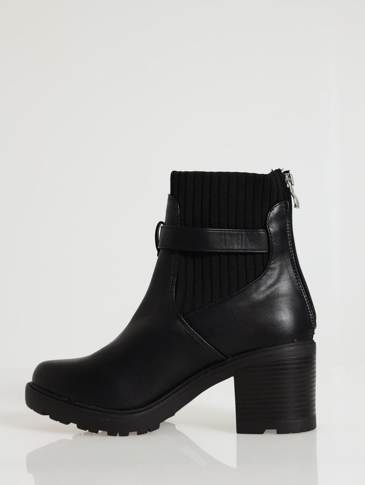 Ribbed Sock Chunky Platform Boot - Black