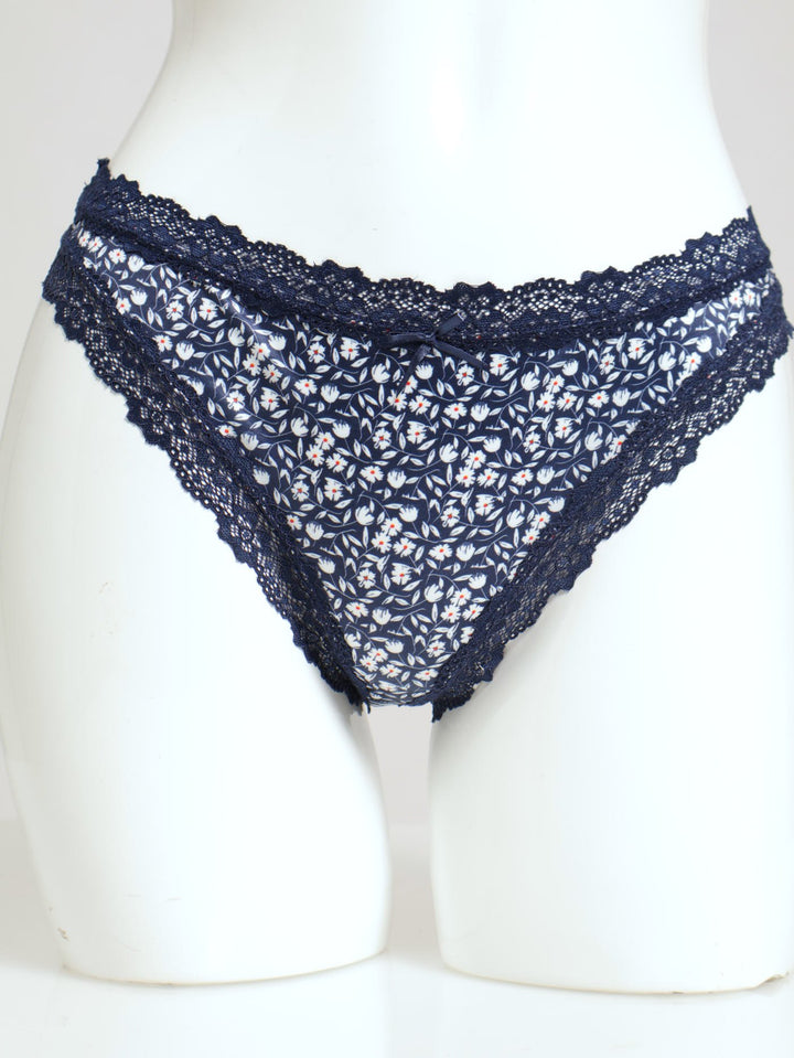 Floral Printed Microfibre Brazilian Panty - Navy