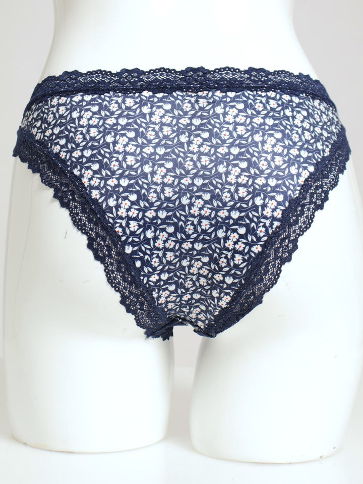 Floral Printed Microfibre Brazilian Panty - Navy