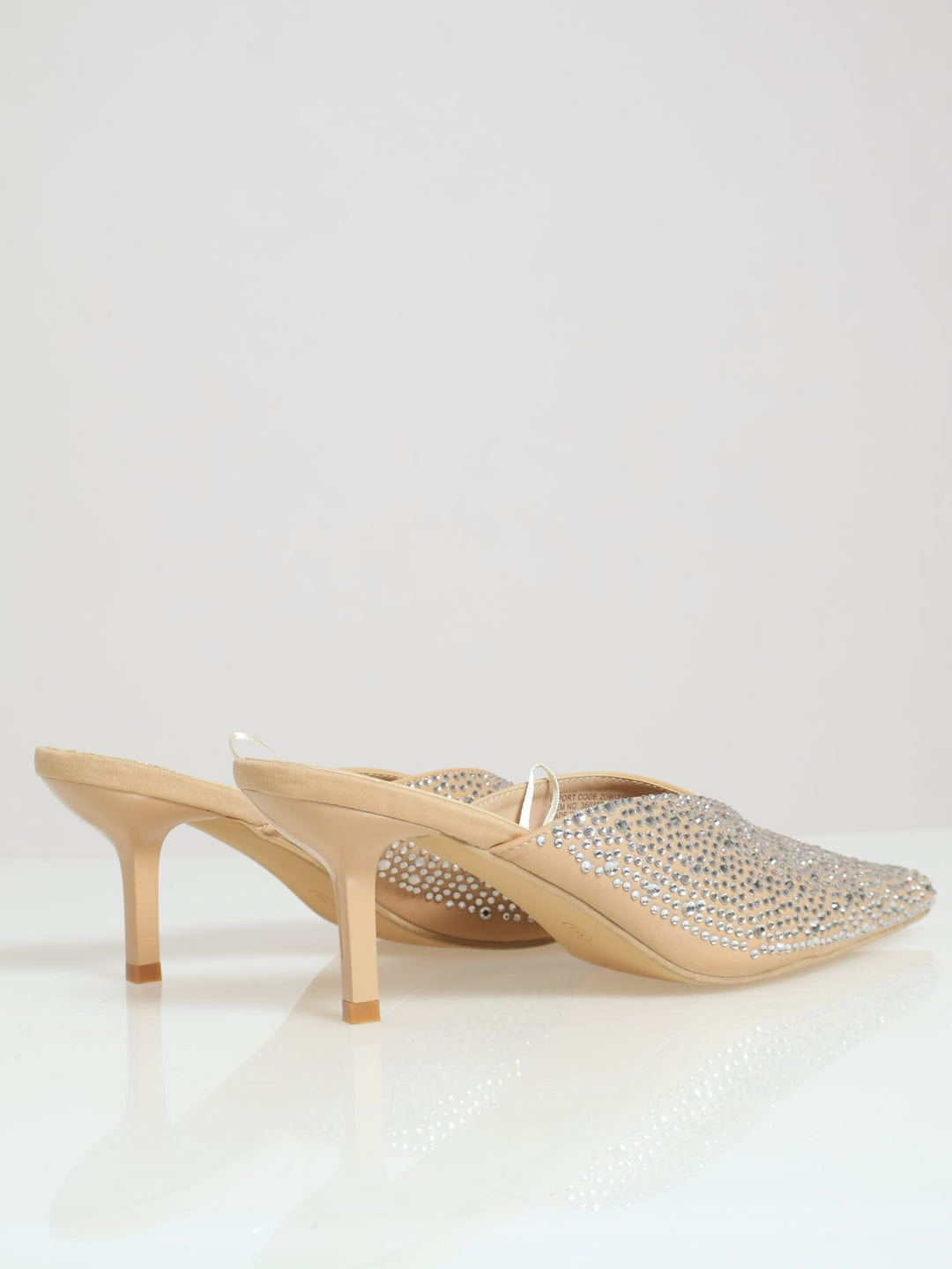 Fully Embellished Pointed Push In Kitten Heel - Beige