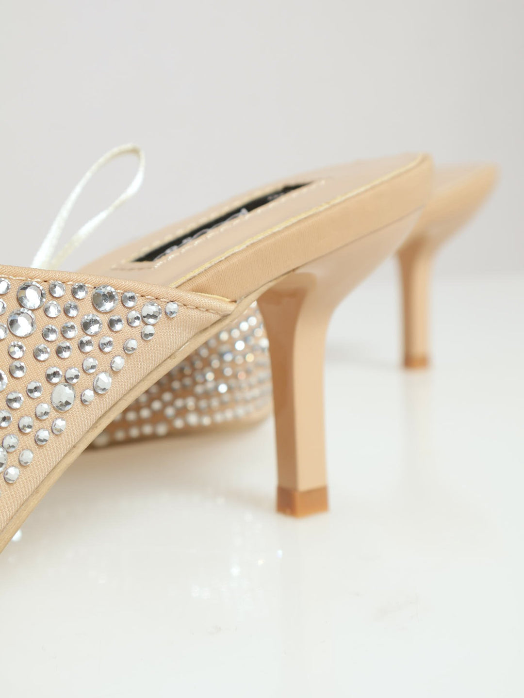 Fully Embellished Pointed Push In Kitten Heel - Beige