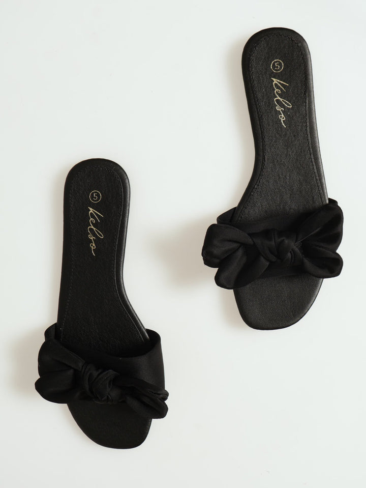 Fabric Bow Eva Mule Sandal - Black