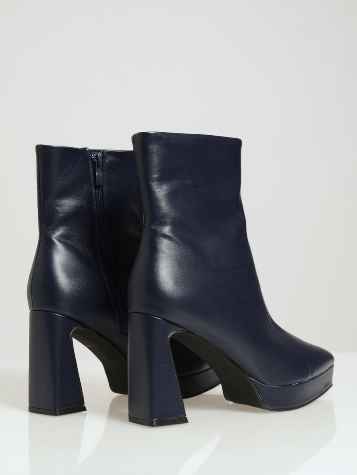 Pointed Toe Platform Ankle Boot - Navy