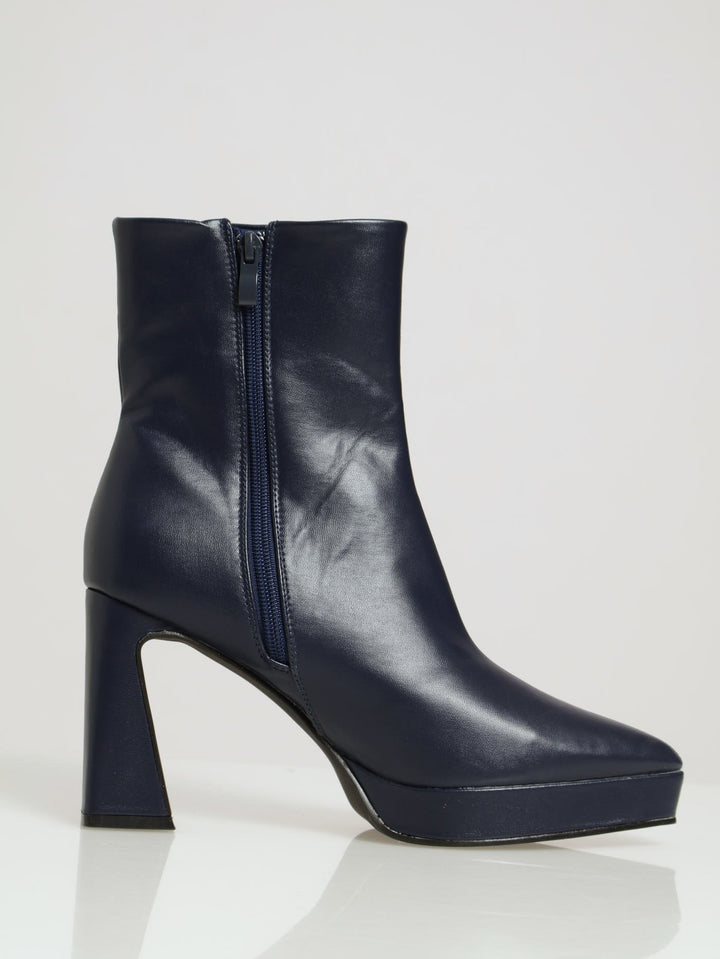 Pointed Toe Platform Ankle Boot - Navy