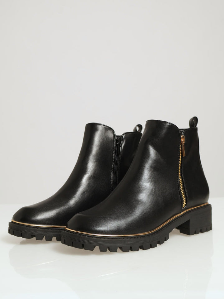 Chunky Chelsea Boot With Gold Insert - Black