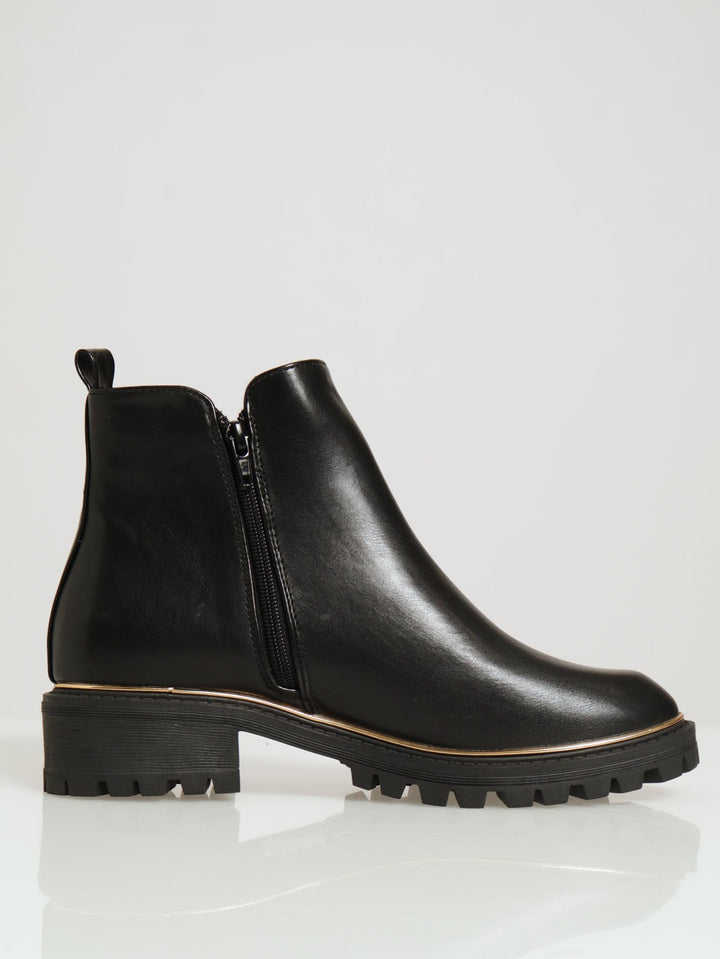 Chunky Chelsea Boot With Gold Insert - Black