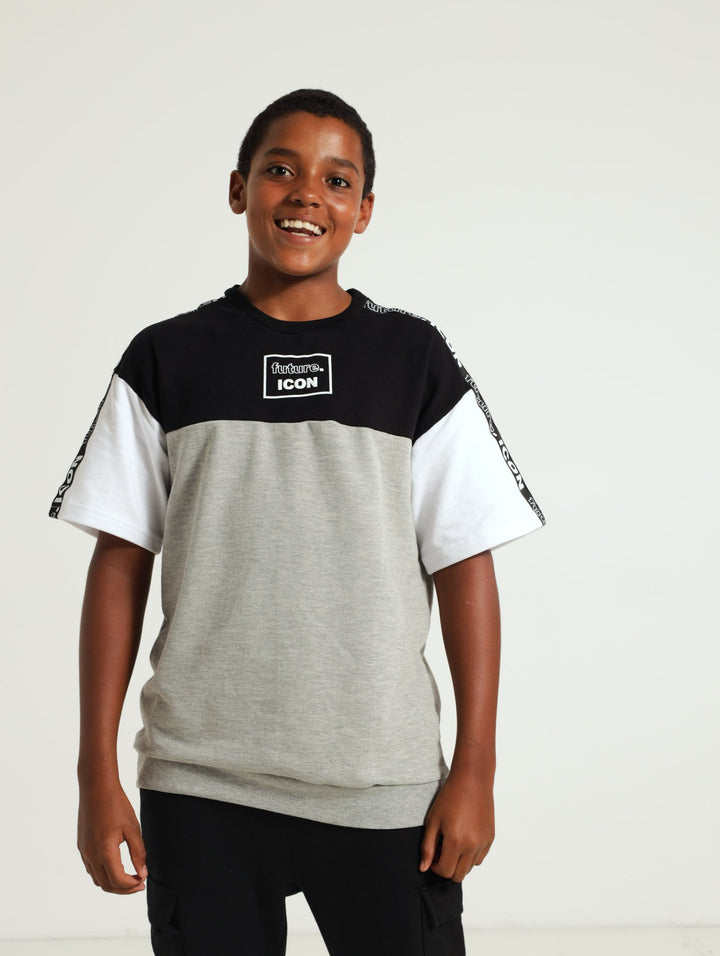 Boys Tape Detail Crew Top - Light Grey