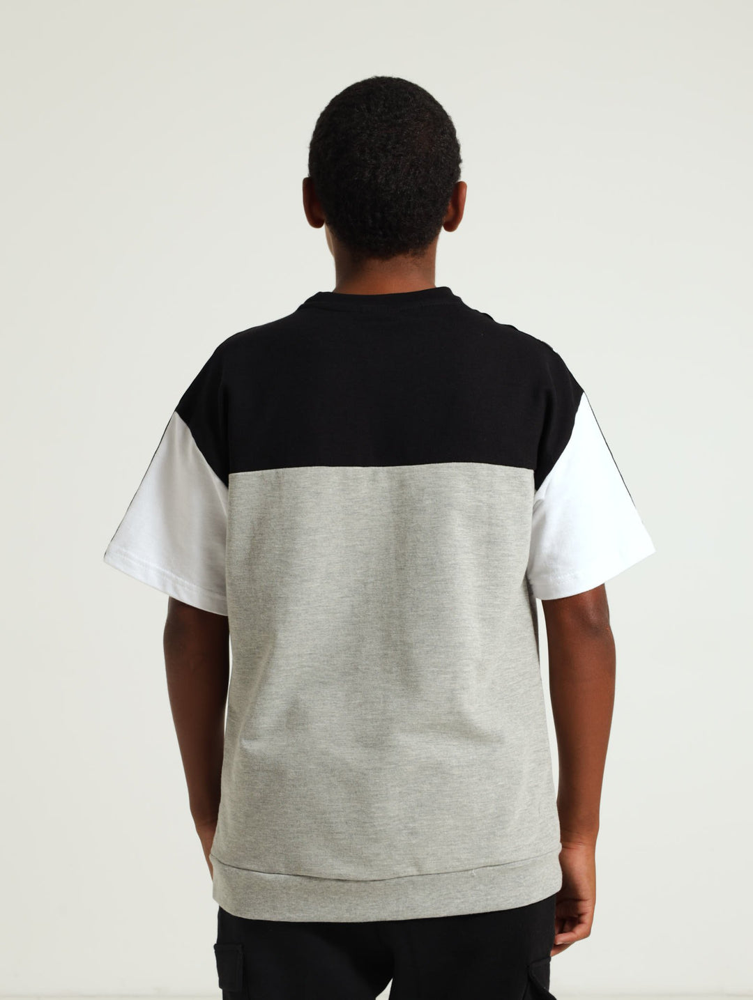 Boys Tape Detail Crew Top - Light Grey